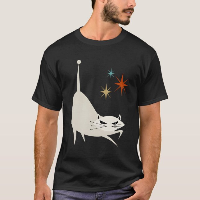 Camiseta Moderno do Espaço da Idade Atômica do Gato do Meio (Frente)