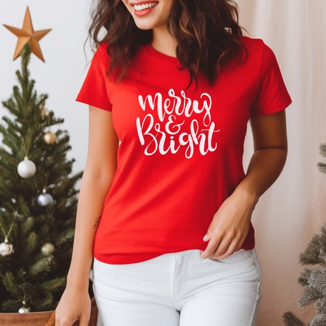 Camiseta Moderno e Brin Script Moderno Red Womens Natal (Criador carregado)