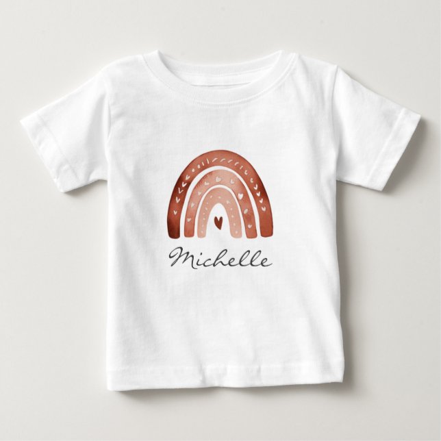 Camiseta Moderno Fofo Boho Aquarela Arco-Íris Personalizado (Frente)
