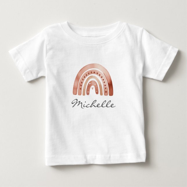 Camiseta Moderno Fofo Boho Aquarela Arco-Íris Personalizado (Frente)