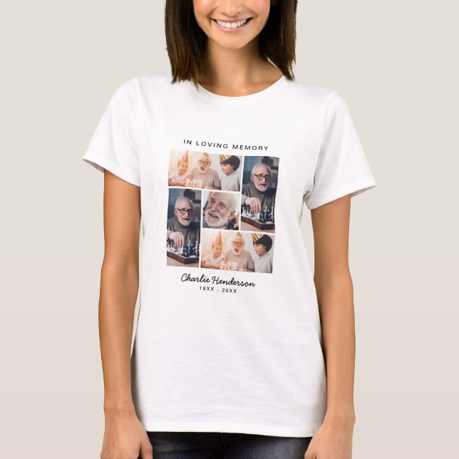 Camiseta Moderno Funeral de 5 Fotos "In Loving Memory" (Frente)