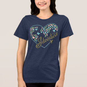 Camiseta Modo Avião Aventura Coração Gráfico para Mulheres 