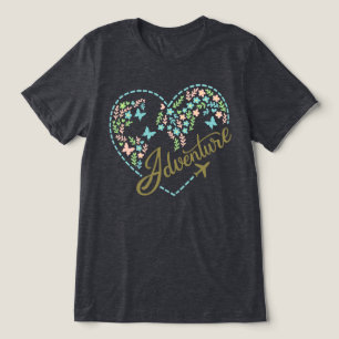 Camiseta Modo Avião Aventura Coração Gráfico para Mulheres
