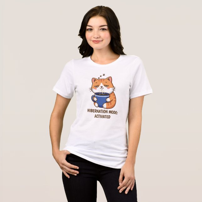 Camiseta Modo de hibernação de café de gato com sono (Frente Completa)