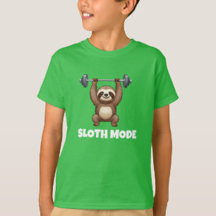 Camiseta Modo de Preguiça Fofo Cartoon Crianças Verde