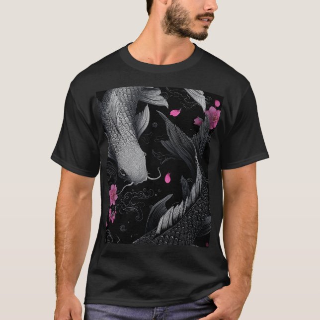 Camiseta Modo Escuro de Peixe Koi Japonês (Frente)