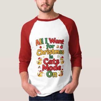 Camiseta Modo Gatos de Natal Ligado Design de Gato de Féria