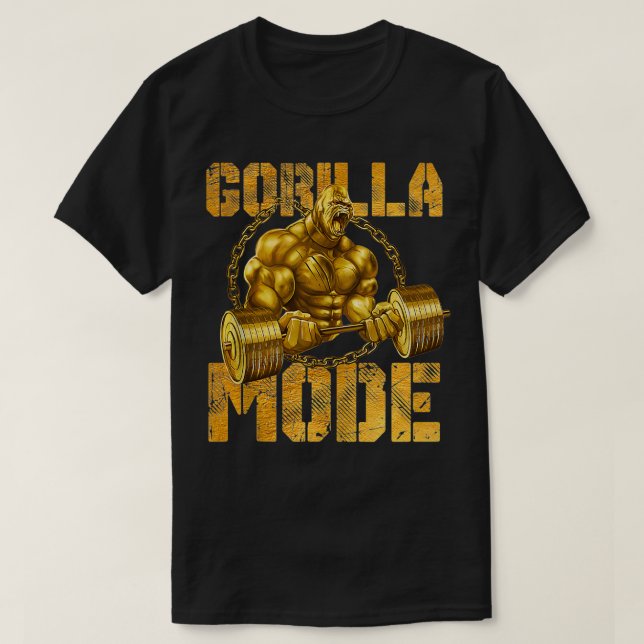 Camiseta Modo Gorila Peso Levantando Potência do Feitor de  (Frente do Design)