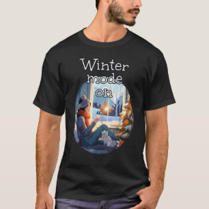 Camiseta Modo Inverno ativado em casa com Gato e Roupas Aco
