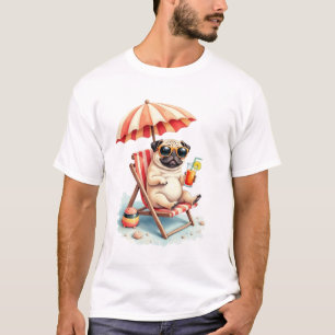 Camiseta Modo Praia Pug Design de Verão