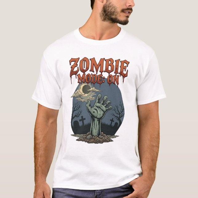 Camiseta Modo Zumbi Halloween Mão Lua Cemitério_1 (Frente)