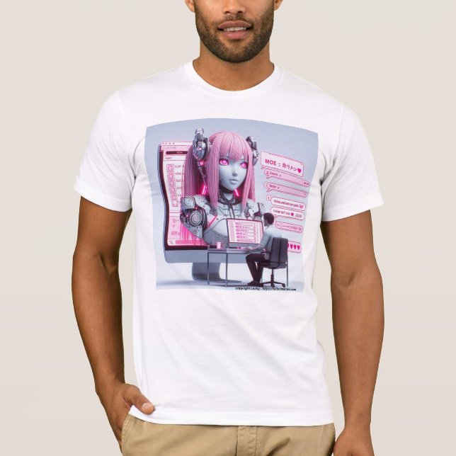 Camiseta Moe 萌 え Adoro Chatbots Ai Robots Design Futurístic (Frente)