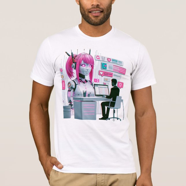 Camiseta Moe 萌 え Adoro Chatbots Ai Robots Design Futurístic (Frente)