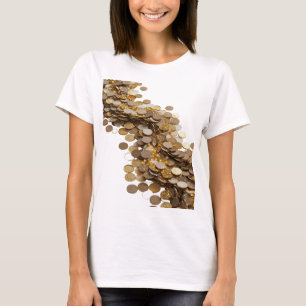 Camiseta Moedas de ouro prateadas brincalhonas fluindo ao v