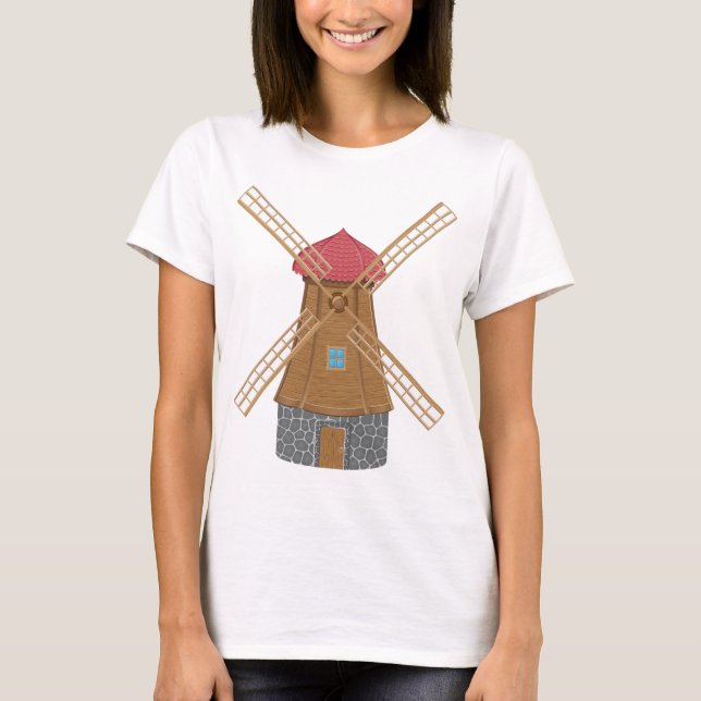 Camiseta Moinho de Vento de Madeira Rústico Tradicional (Frente)