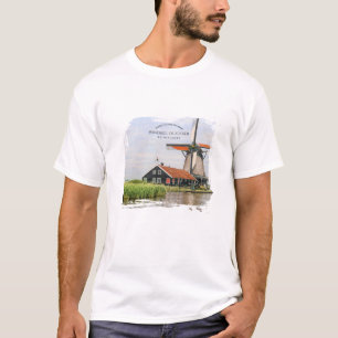 Camiseta Moinho de vento de Zaanse Schans Aquarela Patrimôn