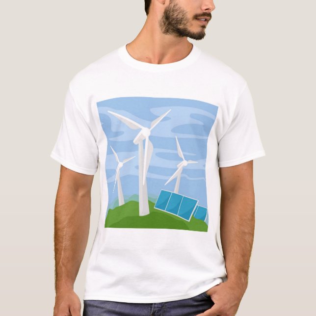 Camiseta Moinhos de vento e células solares (Frente)