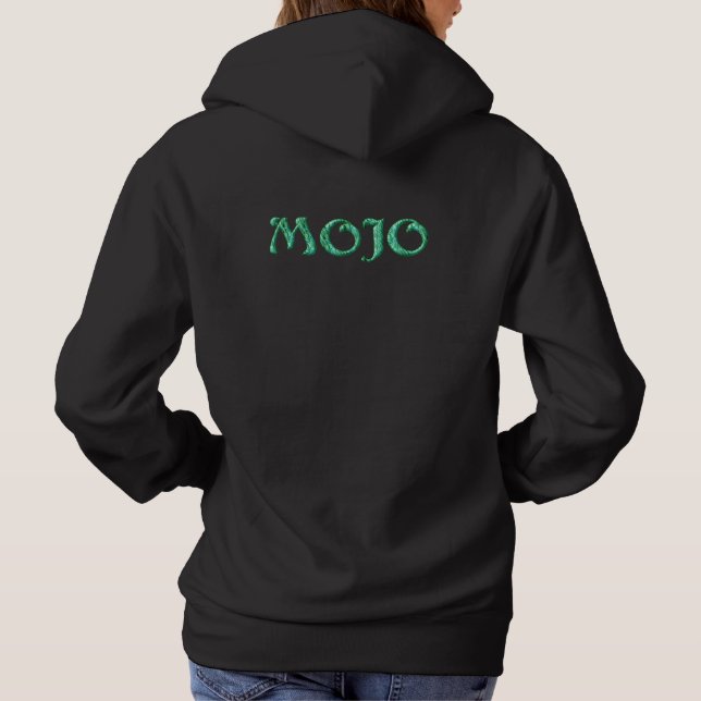 Camiseta Mojo, mulher de camisola preta de capuz (Verso)