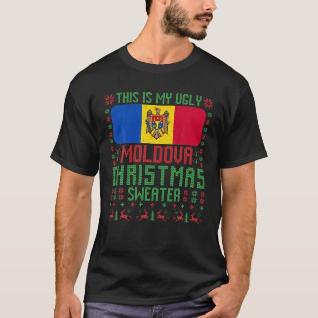 Camiseta Moldávia Ufly Christmas Sweater — Bandeira Moldávi (Frente)