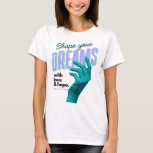 Camiseta Molde seus sonhos com uma mão azul alcançando o fu
