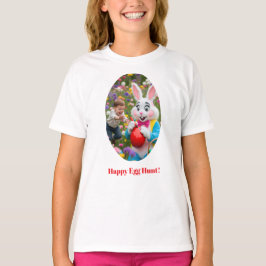 Camiseta Moldura Oval para Foto de Coelho e Criança Páscoa