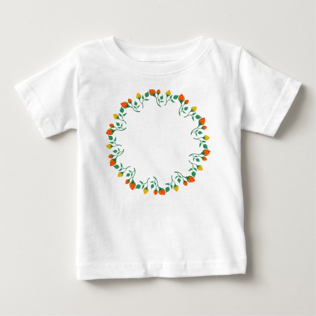 Camiseta Moldura redonda floral com flor amarela e rosa ver (Frente)