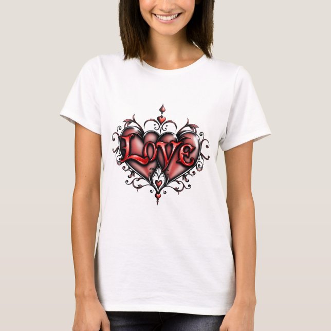 Camiseta Moldura Steampunk com Rosas vermelhas e engrenagen (Frente)