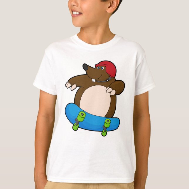 Camiseta Mole como skater com skate e capacete (Frente)