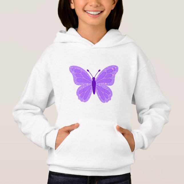 Camiseta Moletom com Capuz Borboleta Roxa para Crianças (Frente)