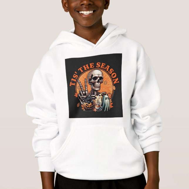 Camiseta Moletom com Capuz de Esqueleto de Halloween (Frente)