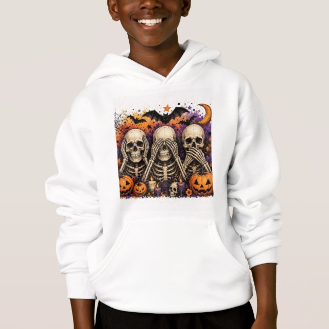 Camiseta Moletom com Capuz de Esqueleto de Halloween (Frente)