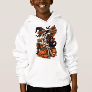 Camiseta Moletom com Capuz de Esqueleto de Halloween