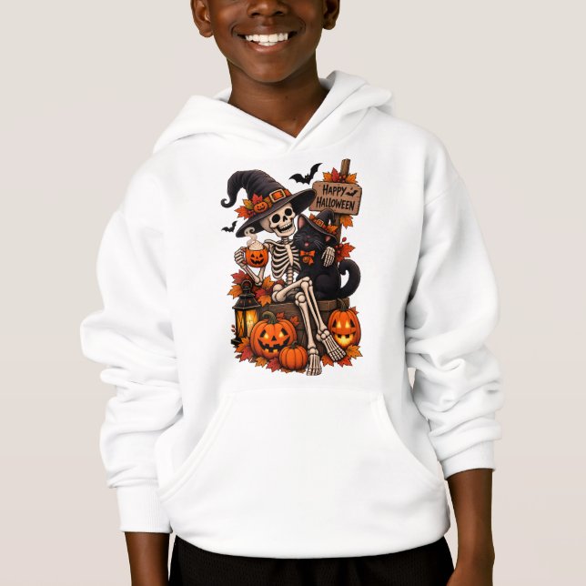 Camiseta Moletom com Capuz de Esqueleto de Halloween (Frente)