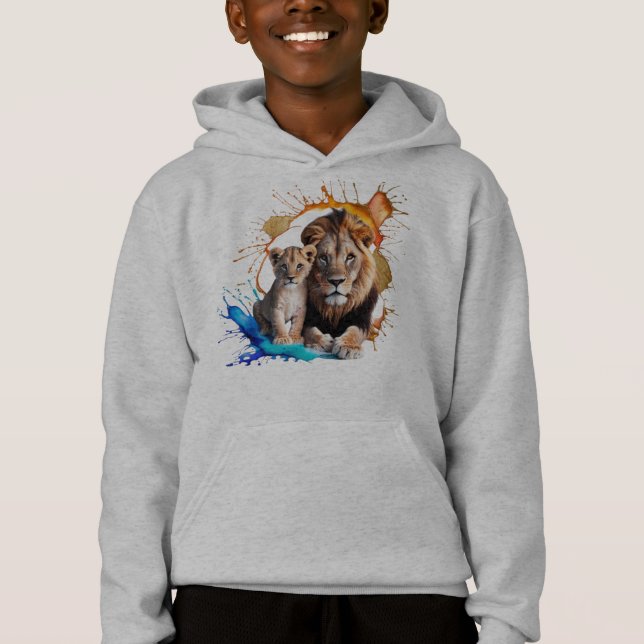 Camiseta Moletom com Capuz Lion Cub Paint Splatter - Menino (Frente)