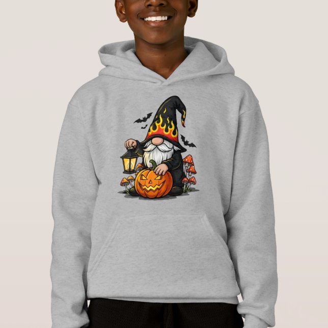 Camiseta Moletom com Capuz para Crianças Gnome de Halloween (Frente)