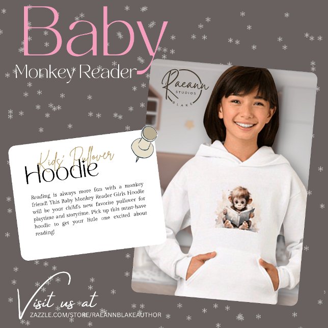 Camiseta Moletom com capuz para meninas Baby Monkey Reader (Criador carregado)