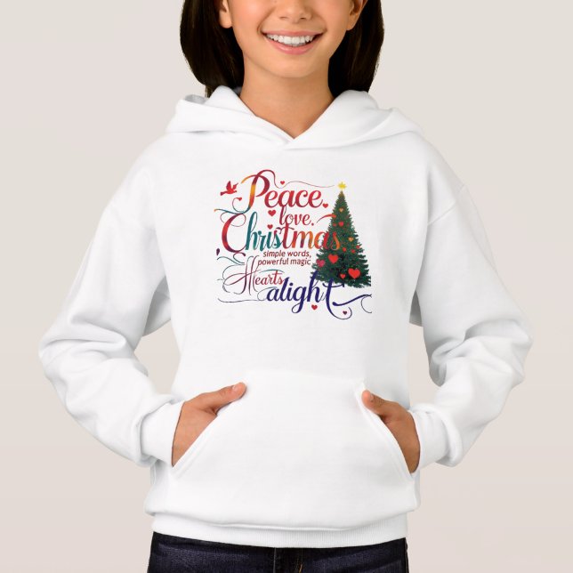 Camiseta Moletom com Capuz Paz Amor Natal Crianças  (Frente)