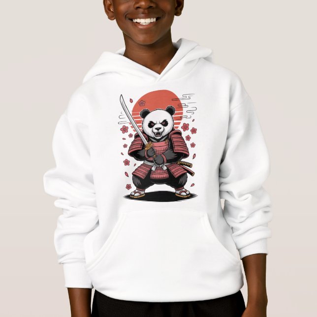 Camiseta Moletom com Capuz Samurai Panda Urso Kids (Frente)