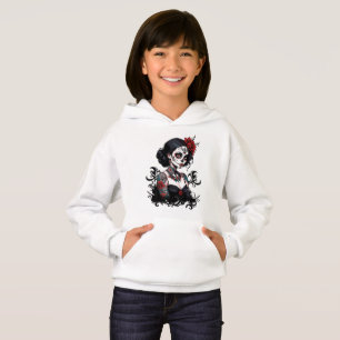 Camiseta Moletom com Caveira Floral Artística para Meninas 
