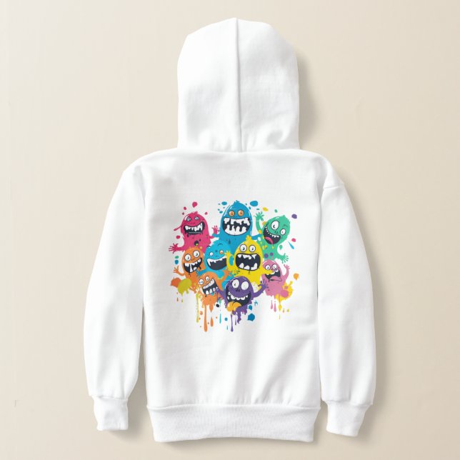 Camiseta Moletom com Monstros de respingos de Tinta (Postura das costas)