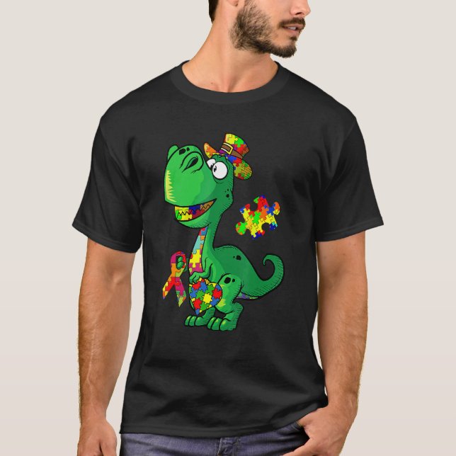 Camiseta Moletom com Peça de Puzzle de Dinossauro Conscient (Frente)