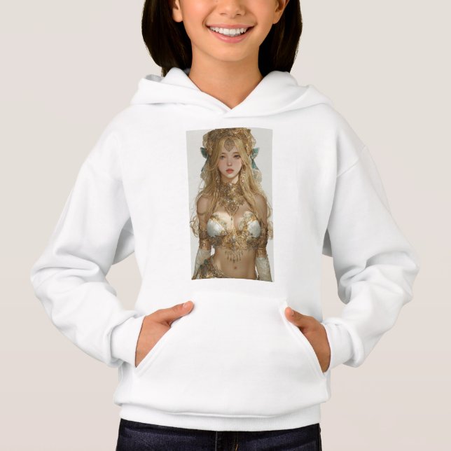 Camiseta Moletom com retrato de anime da garota dourada par (Frente)