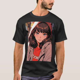 Camiseta Moletom Confortável de Anime Retrô Garota Luzes No