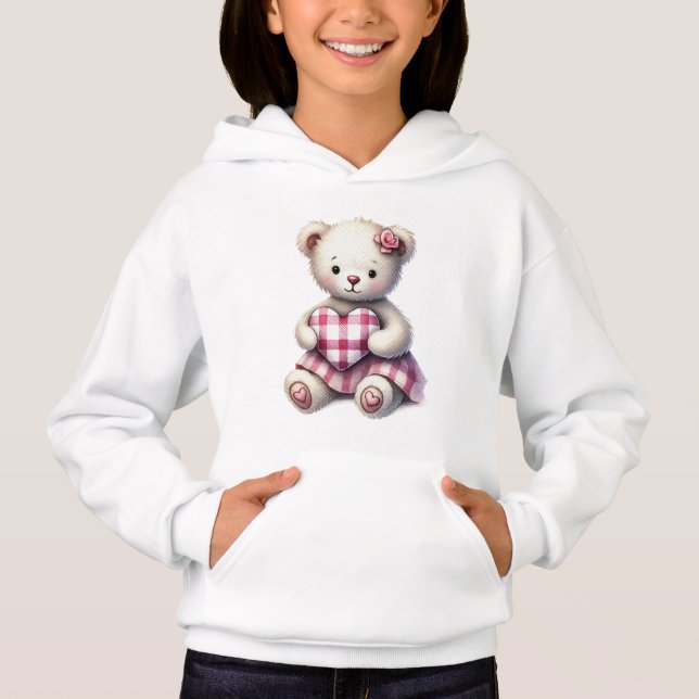 Camiseta Moletom de Bebê Menina com Urso Teddy Rosa  (Frente)