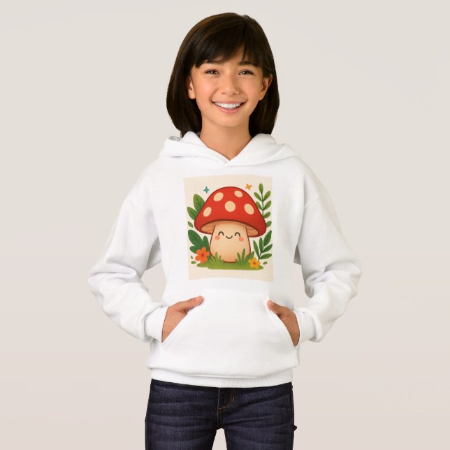 Camiseta Moletom de Cogumelo Fofo para Crianças (Frente Completa)