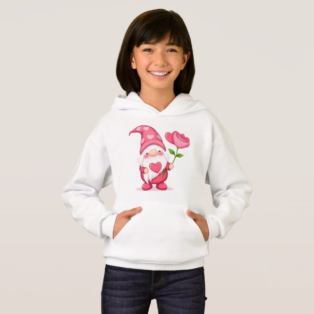 Camiseta Moletom de Meninas de Jardim com Gnomo Fofo - Flor (Frente Completa)