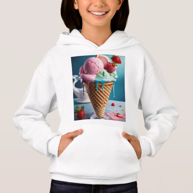 Camiseta Moletom Feminino com Design de Sorvete Fofo | Doce (Frente)