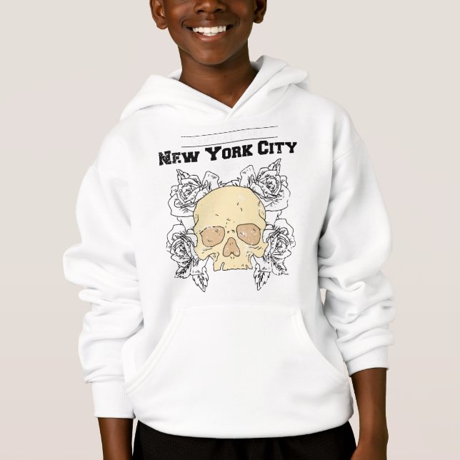 Camiseta Moletom Vintage Skull & Roses Nova York (Frente)