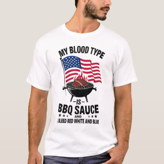 Camiseta Molho de CHURRASCO de Sangue Vermelho Branco Azul