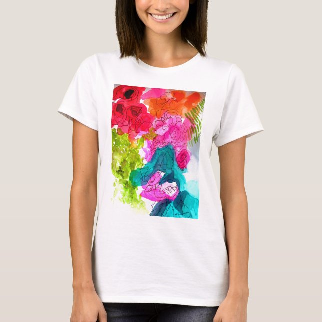 Camiseta Molho Flores de água abstrato (Frente)
